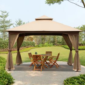 10x13ft Gazebo with Mosquito Netting; Waterproof Double-Roof Canopy; Metal Frame Canopies