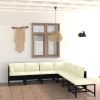 7 Piece Patio Lounge Set with Cushions Poly Rattan Black