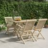 5 Piece Patio Dining Set Gray Solid Wood Teak