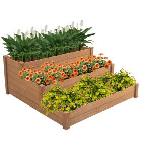 48.6 x 48.6 x 21in Raised Garden Bed Horticulture Outdoor Elevated Flower Box Tiered Garden Bed Wooden Vegetables Brown