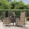 5 Piece Patio Dining Set with Cushions Black and Gray Poly Rattan