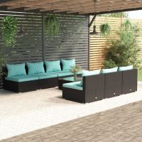 8 Piece Patio Lounge Set with Cushions Poly Rattan Black