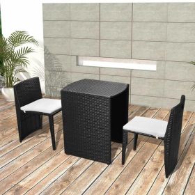 3 Piece Bistro Set with Cushions Poly Rattan Black