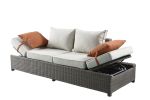 Salena Patio Sofa & Ottoman w/2 Pillows in Beige Fabric & Gray Wicker