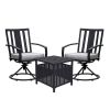 3 Pcs Outdoor Patio Swivel Dining Chair Set with Cushion and Side Table; Gray