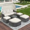 U_STYLE Outdoor Patio Furniture Set Daybed Sunbed with Retractable Canopy Conversation Set Wicker Furniture (As same as WY000281AAE)