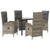 5 Piece Patio Dining Set with Cushions Black and Gray Poly Rattan