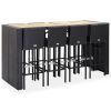 9 Piece Patio Bar Set Poly Rattan and Acacia Wood Black