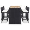 7 Piece Patio Bar Set with Cushions Poly Rattan Black