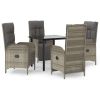 5 Piece Patio Dining Set with Cushions Black and Gray Poly Rattan