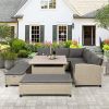 TOPMAX 6-Piece Patio Furniture Set Outdoor Wicker Rattan Sectional Sofa with Table and Benches for Backyard, Garden, Poolside