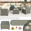 U_STYLE Patio Furniture Set, 5 Piece Outdoor Conversation Set,with Coffee Table, Cushions and Single Chair