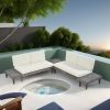 TOPMAX Outdoor 3-Piece Patio Furniture Set Solid Wood Sectional Sofa Set with Coffee Table Conversation Set with Side Table and Cushions, Grey+Beige