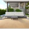 TOPMAX Outdoor 3-Piece Patio Furniture Set Solid Wood Sectional Sofa Set with Coffee Table Conversation Set with Side Table and Cushions, Grey+Beige