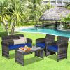 4 Pieces Patio Rattan Furniture Set with Glass Table and Loveseat