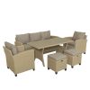 6 Piece Outdoor Rattan Wicker Set Patio Garden Backyard Sofa, Chair, Stools and Table