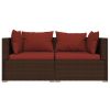 3 Piece Patio Lounge Set with Cushions Brown Poly Rattan