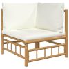 6 Piece Patio Lounge Set with Cream White Cushions Bamboo