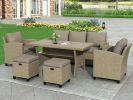 6 Piece Outdoor Rattan Wicker Set Patio Garden Backyard Sofa, Chair, Stools and Table