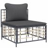 Patio Middle Sofa with Dark Gray Cushions Poly Rattan