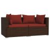 3 Piece Patio Lounge Set with Cushions Brown Poly Rattan