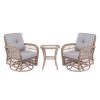 3 Pieces Outdoor Wicker Swive Rocking Chair Set, Patio Bistro Sets with 2 Rattan Rocker Chairs and Glass Coffee Table for Backyard