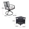 3 Pcs Outdoor Patio Swivel Dining Chair Set with Cushion and Side Table; Gray