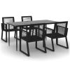 5 Piece Patio Dining Set Black PVC Rattan