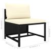 7 Piece Patio Lounge Set with Cushions Poly Rattan Black