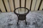 3 PCS Dark Brown Wicker Patio Bistro Set with Round Coffee Table and Brown Cushions