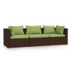 Wicker Patio Furniture 3 Piece with Cushions Brown Poly Rattan