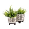 S/2 CERAMIC 6/8" GEO FOOTED PLANTER, WHITE