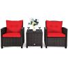 3 Pieces Rattan Patio Furniture Set with Washable Cushion