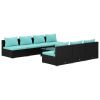 8 Piece Patio Lounge Set with Cushions Poly Rattan Black