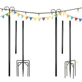 8/10 Feet 2 Pack Outdoor String Light Poles with Top Arc Hook and 5-Prong Base (size: 8 ft)