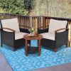 3 Pieces Patio Rattan Furniture Set with Washable Cushion and Acacia Wood Tabletop