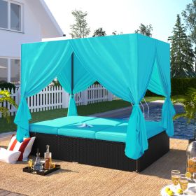 U_STYLE Outdoor Patio Wicker Sunbed Daybed with Cushions, Adjustable Seats (Color: as Pic)