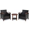 3 Pieces Patio Rattan Furniture Set with Washable Cushion and Acacia Wood Tabletop