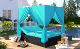 U_STYLE Outdoor Patio Wicker Sunbed Daybed with Cushions, Adjustable Seats