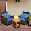 3 Pieces Patio Rattan Furniture Set with Washable Cushion and Acacia Wood Tabletop